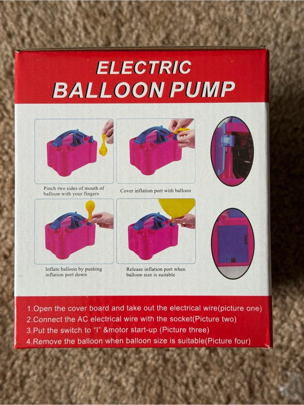 Portable Electric Air Balloon Pump with Dual Nozzle and Balloon Tie Tool